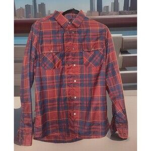 Flylow Shirt Mens Small Multicolor Plaid Long Sleeve Snap Front Stretch Outdoor